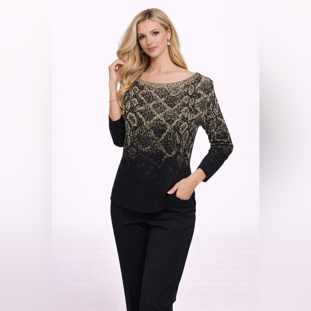 Ruby Rd. NWT Womens Sweater Black And gold Size PS Long Sleeve Pullover